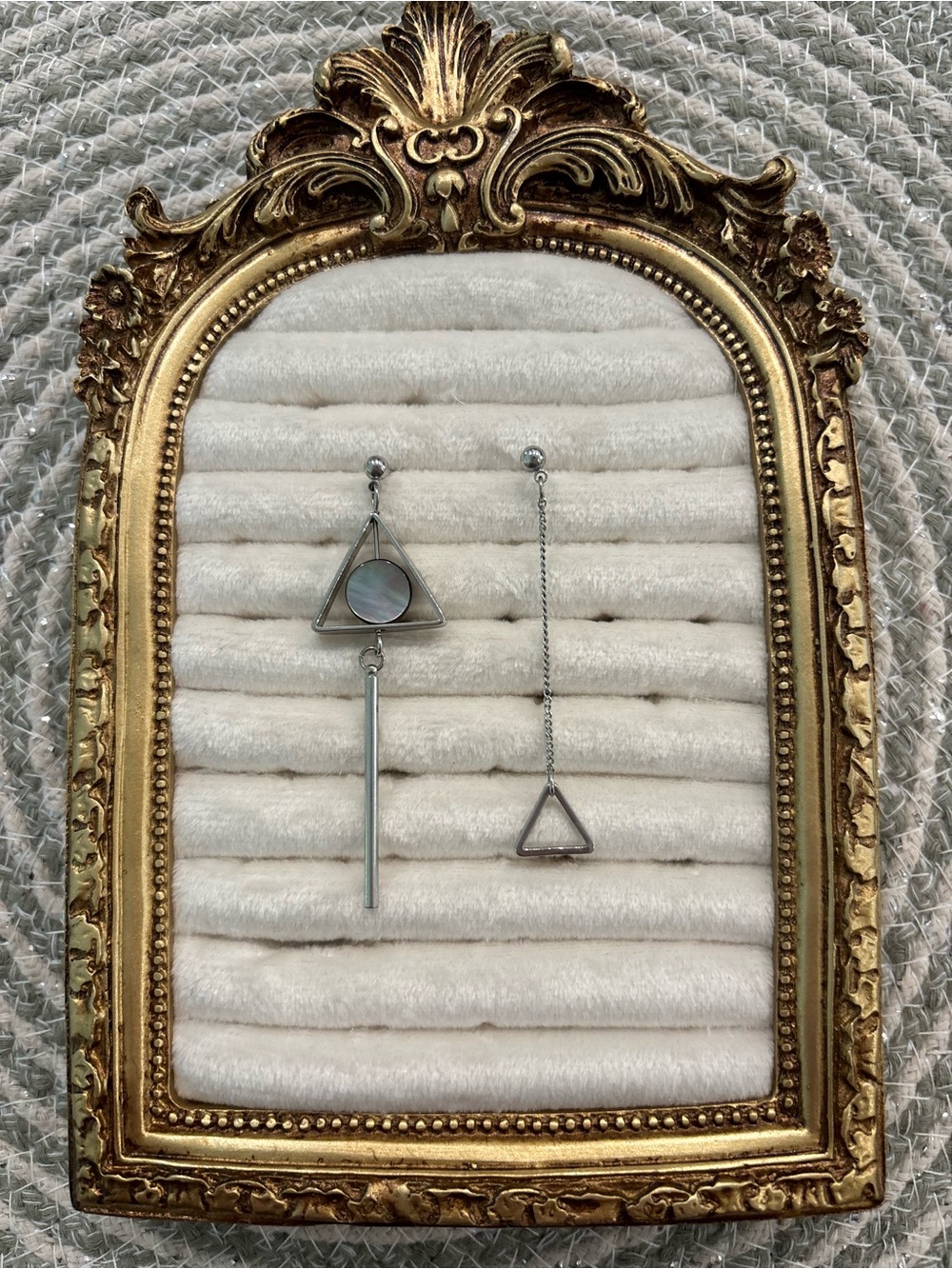 Sterling Silver Triangle Drop Earrings with Mother-of-Pearl Accent- Asymmetrical